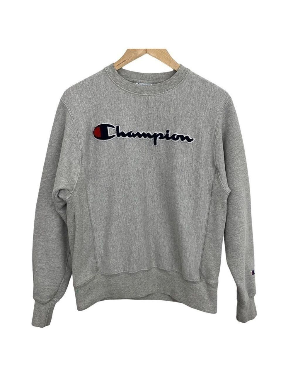 Vtg Champion Reverse Weave Sweatshirt Unisex Small Grey Textured Spell-Out Logo